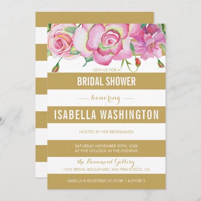 Invitation Roses roses roses et Fêtes de l'mariée blanches d' (Devant / Derrière)