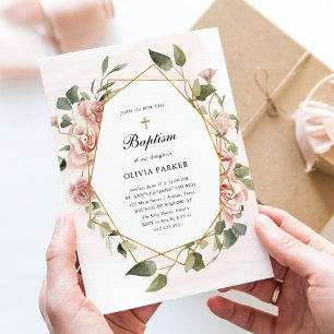 Invitation Roses roses roses et or   Baptême