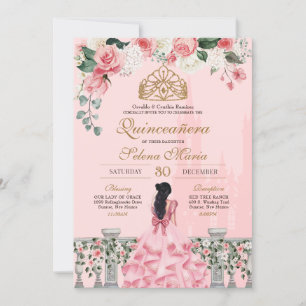 Invitation Roses roses roses et or Princess Fairytale Quincea