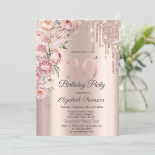 Invitation Roses roses roses étincelles or rose 30e anniversa