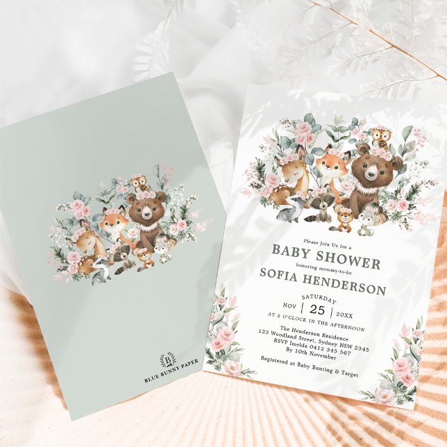 Invitation Roses roses roses Eucalyptus Baby shower des anima (Créateur téléchargé)