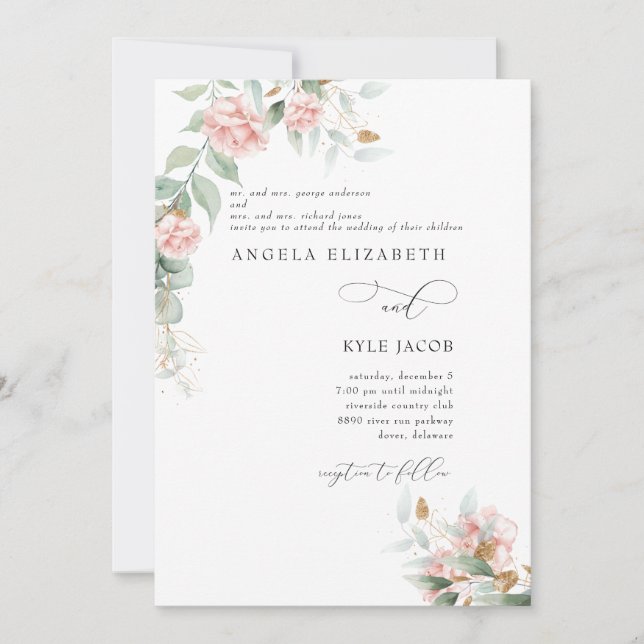 Invitation Roses roses roses Eucalyptus Les deux parents Mari (Devant)