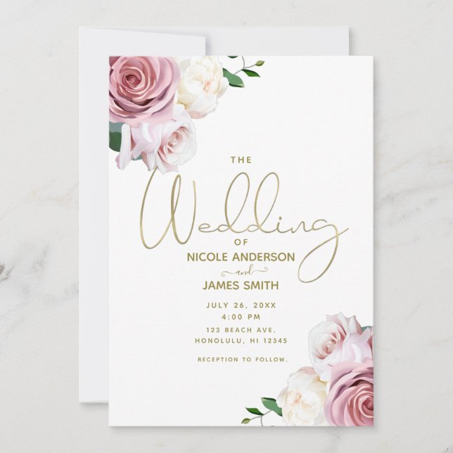 Invitation Roses roses roses Flore Verdure minimal Mariage mo (Devant)