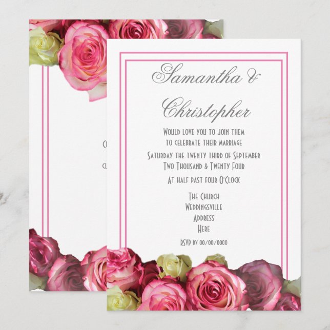 Invitation Roses roses roses frontière mariage (Devant / Derrière)