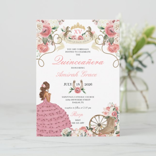 Invitation Roses roses roses occidentales Charro Cowgirl Quin (Debout devant)