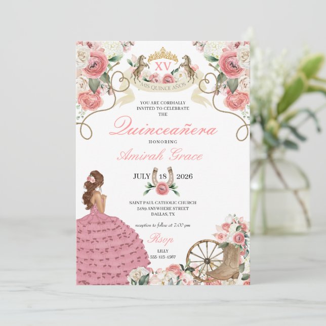 Invitation Roses roses roses occidentales Charro Cowgirl Quin (Debout devant)