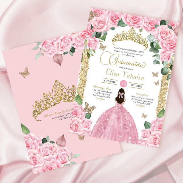 Invitation Roses roses roses papillon princesse robe Quincean (Créateur téléchargé)
