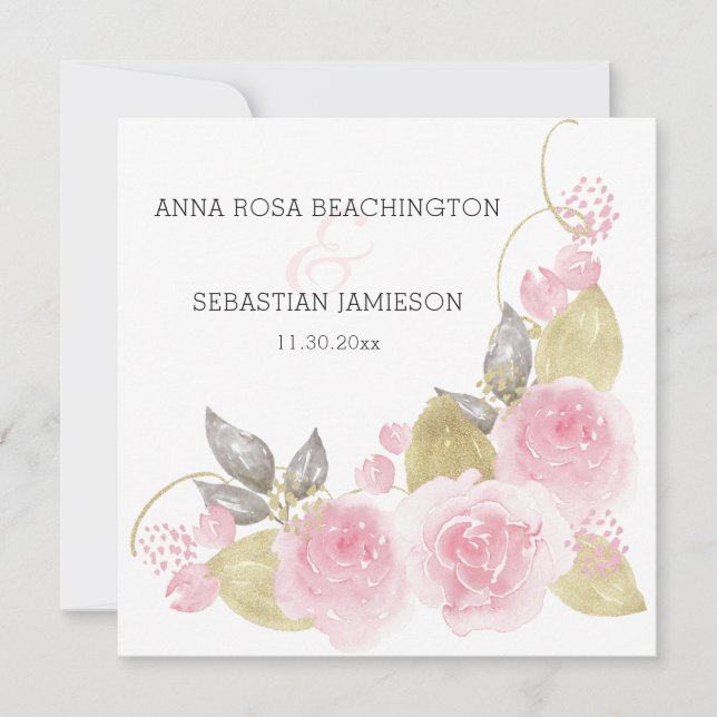Invitation *~* Roses roses roses QR - RSVP Gold Floral AR15 M (Devant)