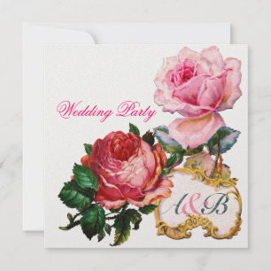 INVITATION ROSES ROSES ROSES ROSES ET MONOGRAMME MARIAGE DE C