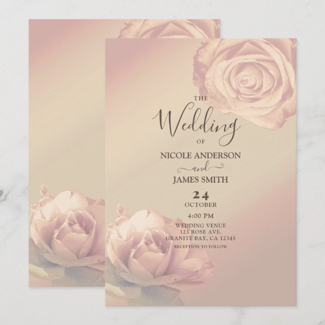 Invitation Roses roses roses roses Peachy Élégant Mariage flo (Devant / Derrière)