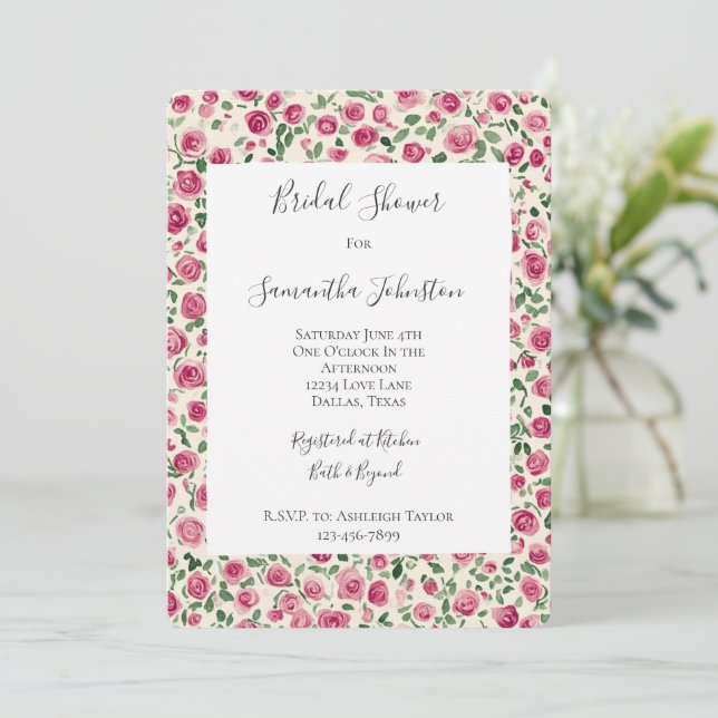 Invitation Roses roses roses roses romantiques Chic Fête des  (Debout devant)