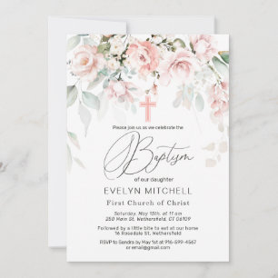 Invitation Roses Roses Roses Roses Verdure Feuillage Baptême 