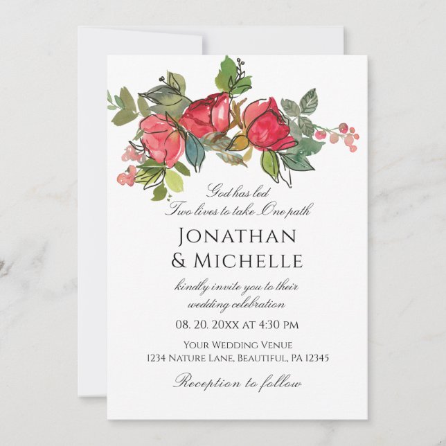 Invitation Roses Roses Roses Rouges Florales Tout en un Maria (Devant)