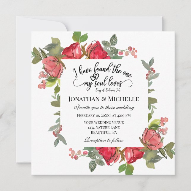 Invitation Roses roses roses rouges romantiques Floral Mariag (Devant)