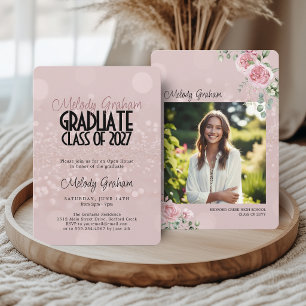 Invitation Roses roses roses script photo remise de diplôme