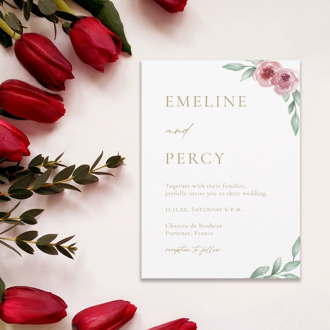 Invitation Roses roses roses verdure mariage fleurie (Créateur téléchargé)