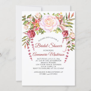Invitation Roses roses sauvages Fête des mariées verdoyante