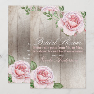 Invitation Roses roses Shabby Chic Blanc Mariage Rustique