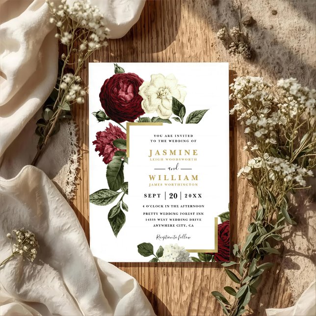 Invitation Roses Rouge Vin Mariage Rustique Code QR (Créateur téléchargé)