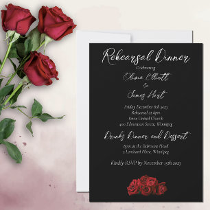 Invitation Roses rouges Blanc noir Elégance intemporelle