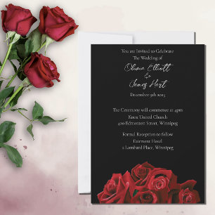 Invitation Roses rouges Blanc noir Elégance intemporelle
