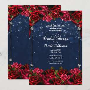 Invitation Roses Rouges Bleu Marine Or Doré Bridal Shower Enc