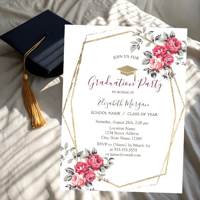 Invitation Roses rouges, Casquette de grade, Diplôme (Créateur téléchargé)