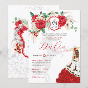 Invitation Roses Rouges Crest Floral Elégante Charra Quincean