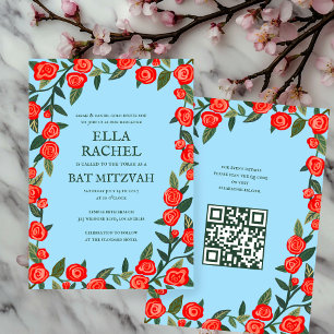 Invitation Roses rouges Custom B'nai Bat Bar Mitzvah QR Code