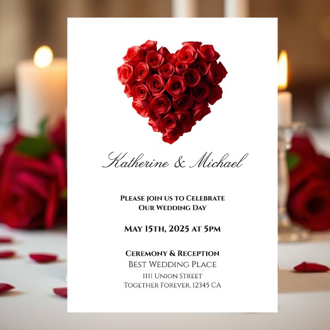 Invitation Roses Rouges en Forme de Cœur- (Heart Shaped Red Roses- Invitation)