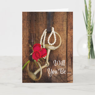 Invitation Roses rouges et Cheval Bit Serez-vous ma servante 