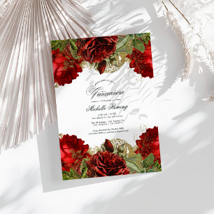 Invitation Roses rouges et dorées vintage pour Quinceañera ph