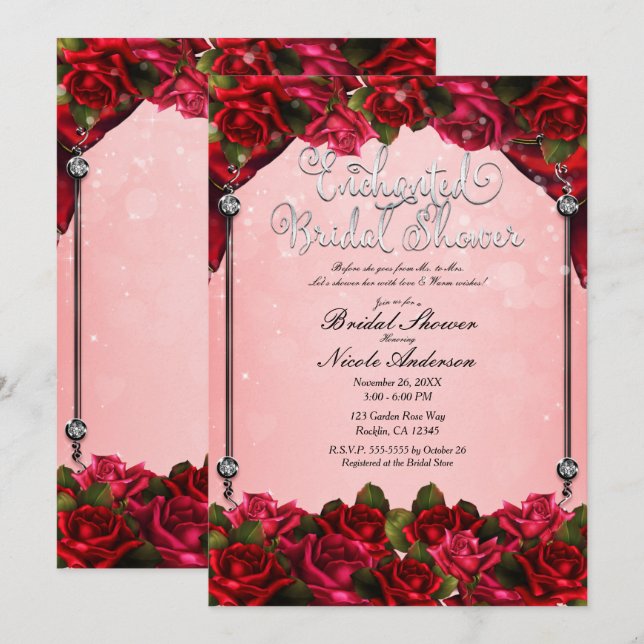 Invitation Roses rouges et Fête des mariées florale de Glam r (Devant / Derrière)