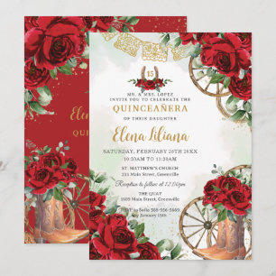 Invitation Roses Rouges Floral Charro Bottes Sweet 16 Quincea