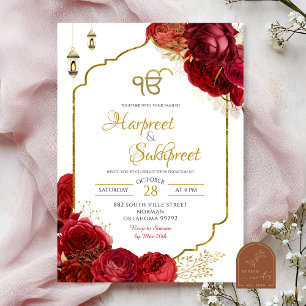 Invitation Roses Rouges Florales Ik Onkar Mariage Indien