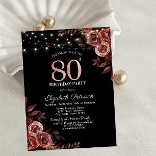 Invitation Roses rouges foncées, Guirlandes lumineuses noires