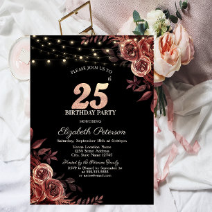 Invitation Roses rouges foncés, Guirlandes lumineuses Anniver
