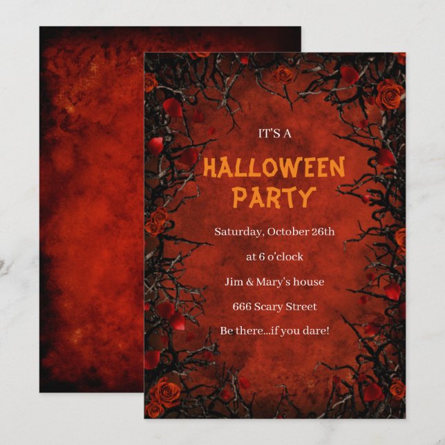 Invitation Roses rouges gothiques Vins noirs Halloween Party (Devant / Derrière)