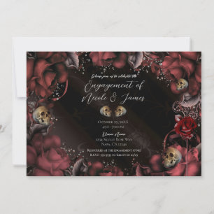 Invitation Roses rouges grenat rouillées et crânes Fête de fi