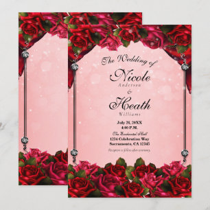 Invitation Roses Rouges & Mariage Glamour Rose