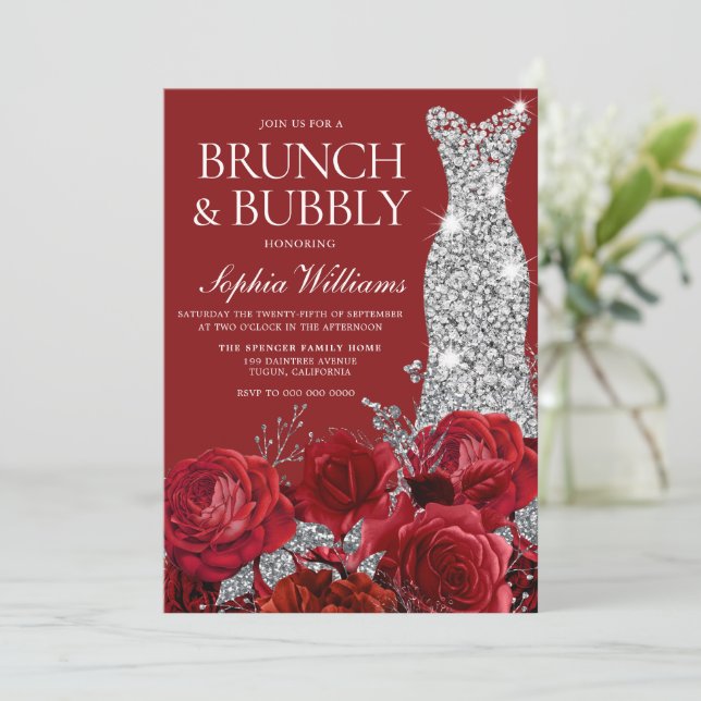 Invitation Roses rouges Mariage robe Brunch Bubbly Fête des m (Debout devant)