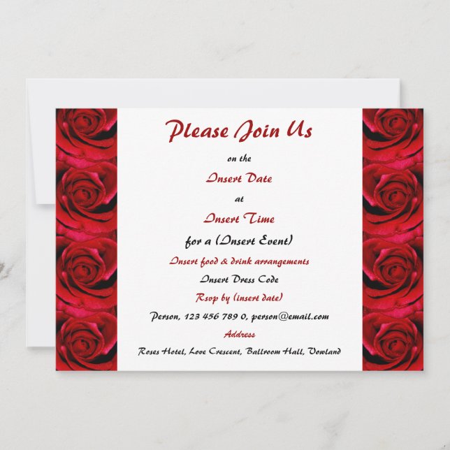 Invitation Roses rouges - modèle personnalisable (Devant)