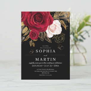Invitation Roses Rouges Moody Or ÉléGant Fleur Mariage