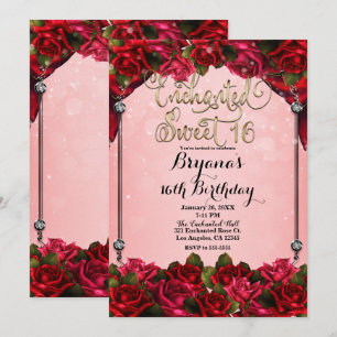 Invitation Roses rouges or Gold & Pink Sweet 16 16ème fête