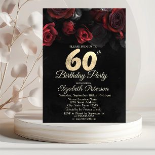 Invitation Roses Rouges Or Noir 60e Anniversaire