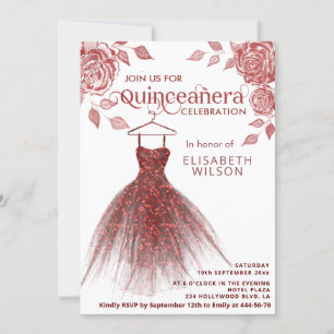 Invitation Roses rouges robe parties scintillant rouge Quince