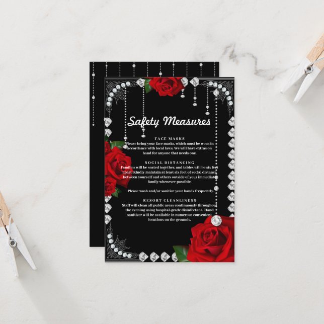 Invitation Roses Rouges Romantiques Et Diamants Mesures De Sé (Devant/Arrière en situation)