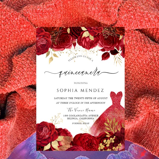 Invitation Roses rouges Roses rouges Quinceanera Party (Créateur téléchargé)