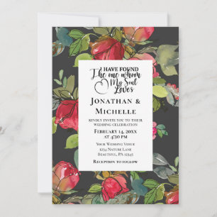 Invitation Roses rouges sur Mariage chrétien élégant noir