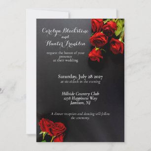 Invitation Roses Rouges sur Mariage Élégant Noir